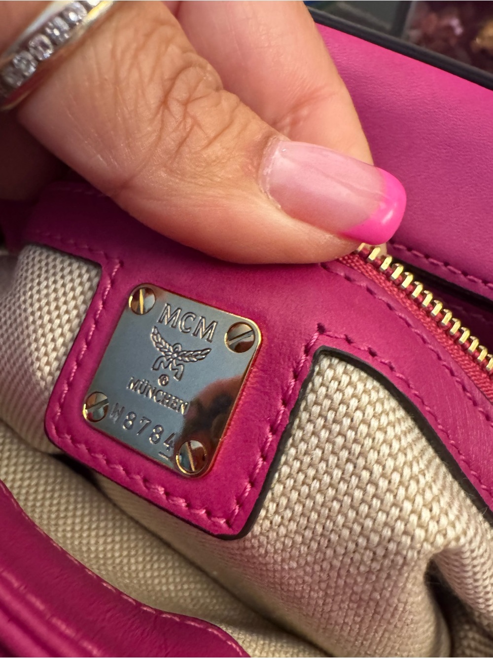 MCM Authentic Pink Leather Gold Tone Metal Accents Shoulder Strap & Crossbody - Picture 13 of 16
